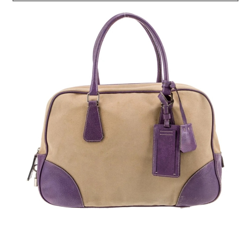 Prada- Authentic Purple and Tan Handbag w canvas and leather accents!